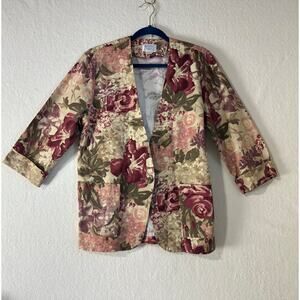 Women's Floral Cottagecore Vintage Blazer Cotton 3/4 Sleeve Size Small Fairycore
